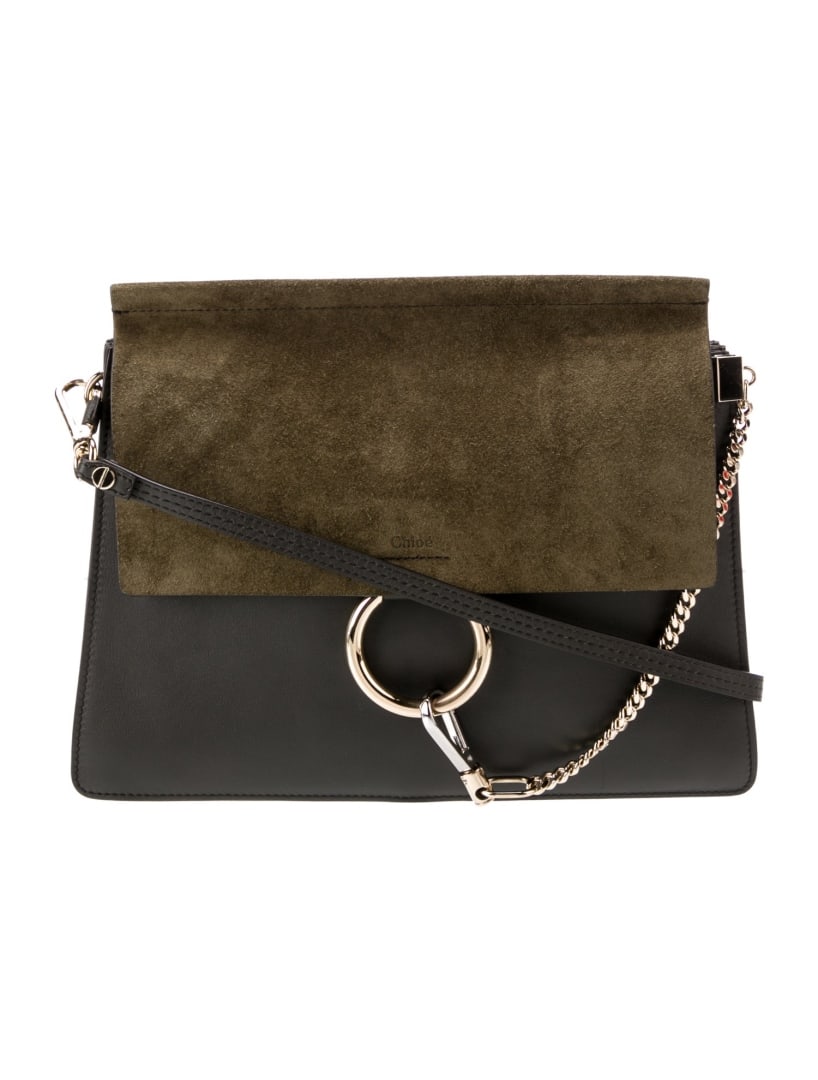 Chloe Green Leather Chain-link Snap Shldr Bag: Condition is: very good, pre-owned. Details: green leather, multitonal hardware, suede trim, chain-link accents, suede lining & single interior pocket, flap & snap closures at front, shoulder strap dr