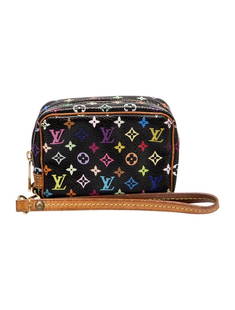 Louis Vuitton Wapity X Murakami Crossbody Bag: Condition is: very good, pre-owned. Details: black coated canvas, multicolored monogram pattern, brass hardware, wrist strap, leather trim embellishment, alcantara lining & single interior pocket, zip