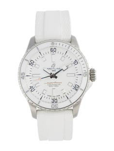 Breitling Superocean 36 Wht Dial Auto Women's 36mm: Condition is good, pre-owned. Details: white dial, deployant clasp, fits a wrist size of 5. 75" or smaller, collection: super ocean automatic 36, serial number: 67*****, movement: automatic, case, cas