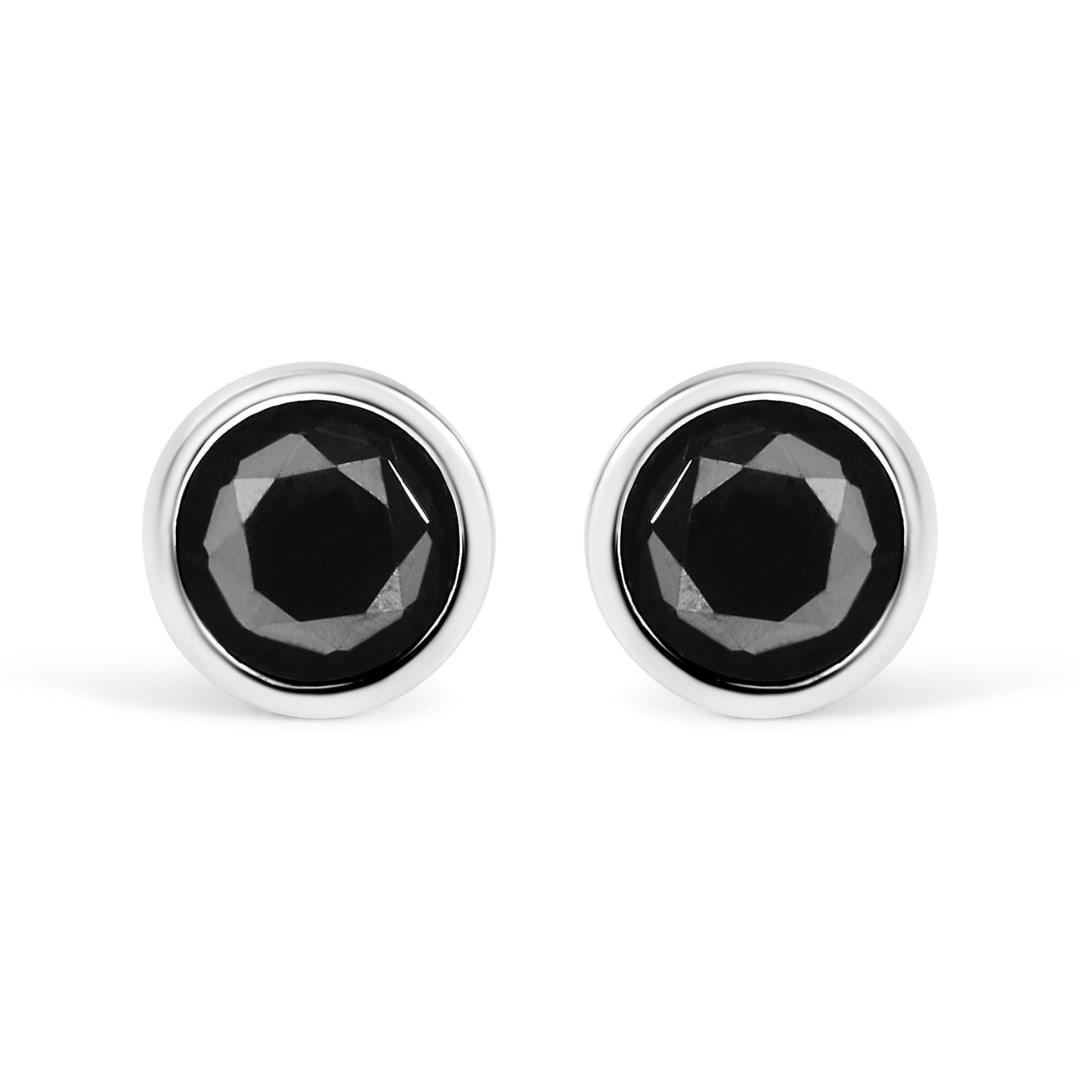Striking 1.50ct Black Diamond Bezel Stud Earrings (1 of 5)