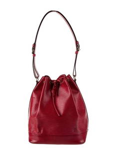 Louis Vuitton Red Epi Leather Noe Bucket Bag: Condition is: good, pre-owned. Details: from the 1994 collection, red epi leather, brass hardware, single shoulder strap, alcantara lining, drawstring closure at top , shoulder strap drop: 10. 5", hei