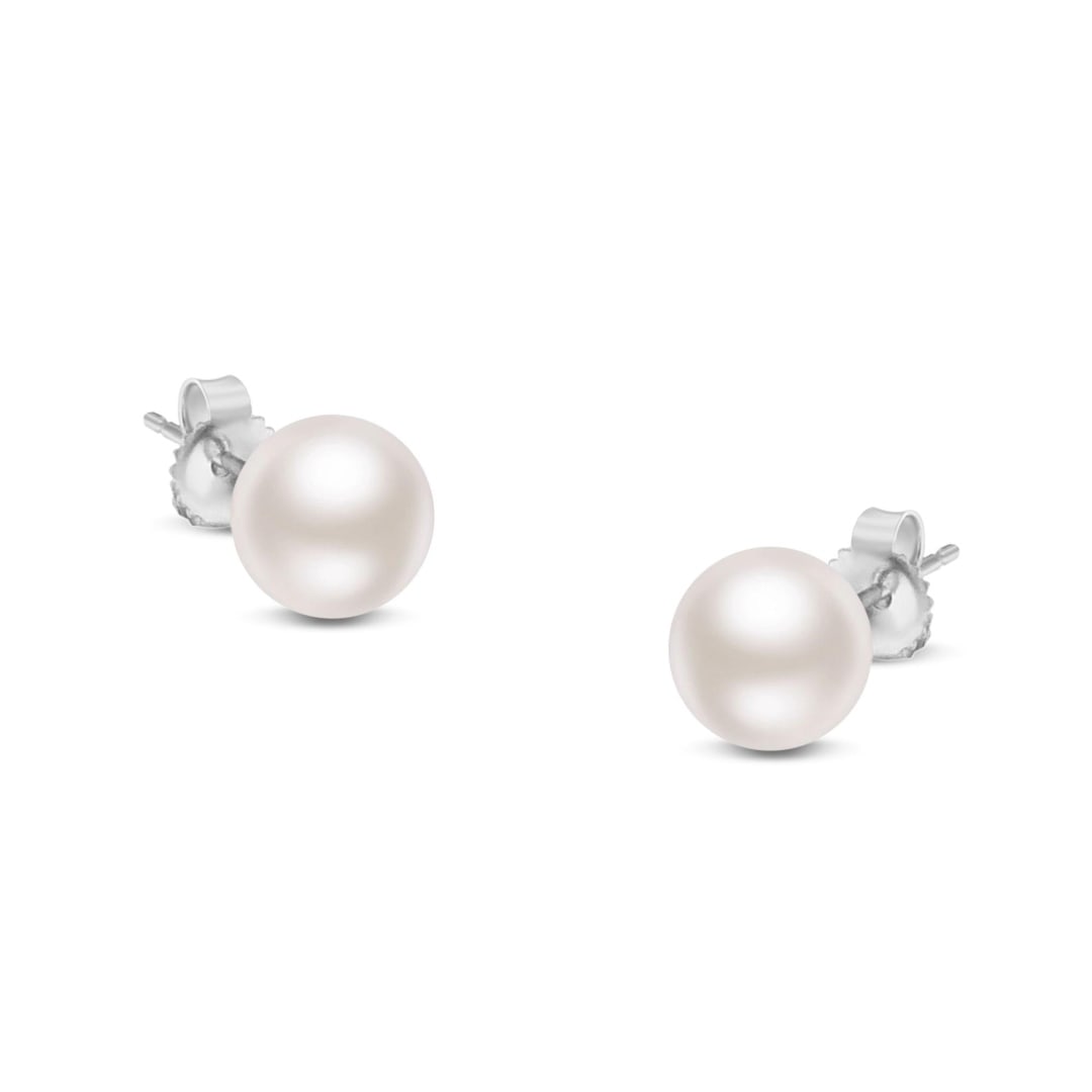 14k Gold 6.0-6.5mm Akoya Cultured Pearl Earrings: Size: 6. 0-6. 5mm. This timeless pearl stud earrings exude refinement, showcasing luminous akoya cultured pearls with a pristine white hue and delicate pink overtones, flawlessly spherical in form. Ne