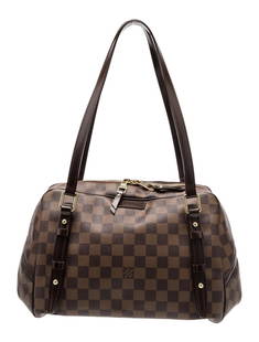 Louis Vuitton Ebene Rivington Gm Zip Shoulder Bag: Condition is: very good, pre-owned. Details: from the 2010 collection by marc jacobs, vintage, brown coated canvas, damier ebene pattern, brass hardware, leather trim, dual shoulder straps, leather tr