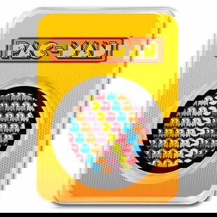 Pac-man Pixel Pattern 1 Oz Silver Round: This colorized silver round display the full range of pac-man colors in a unique rainbow-like pattern of the game's character sprites. Comes in an officially licensed pac-man tamper-evident packaging