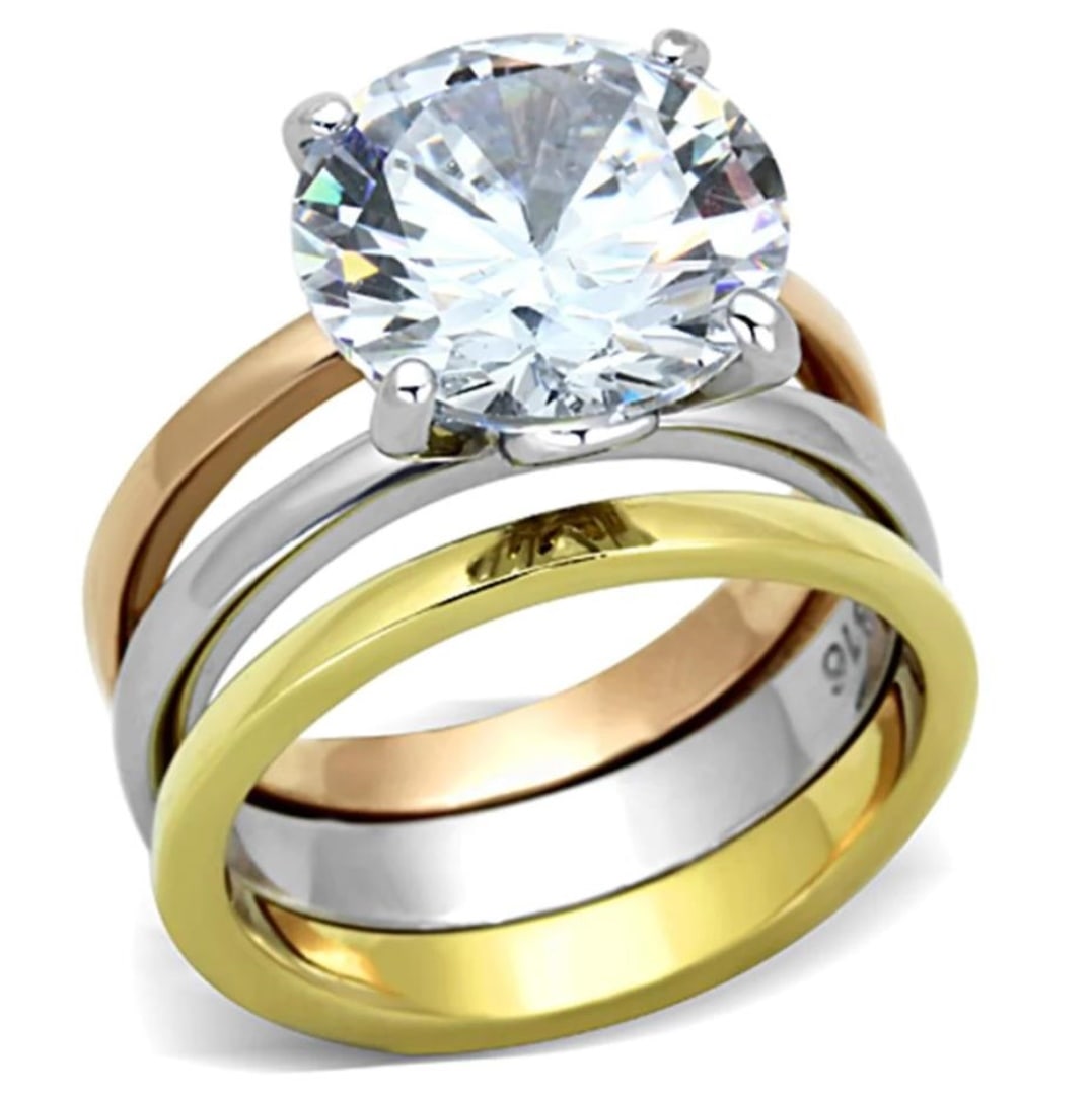 Three Tone Round 6.84ct White Topaz Trio Ring Set (1 of 2)