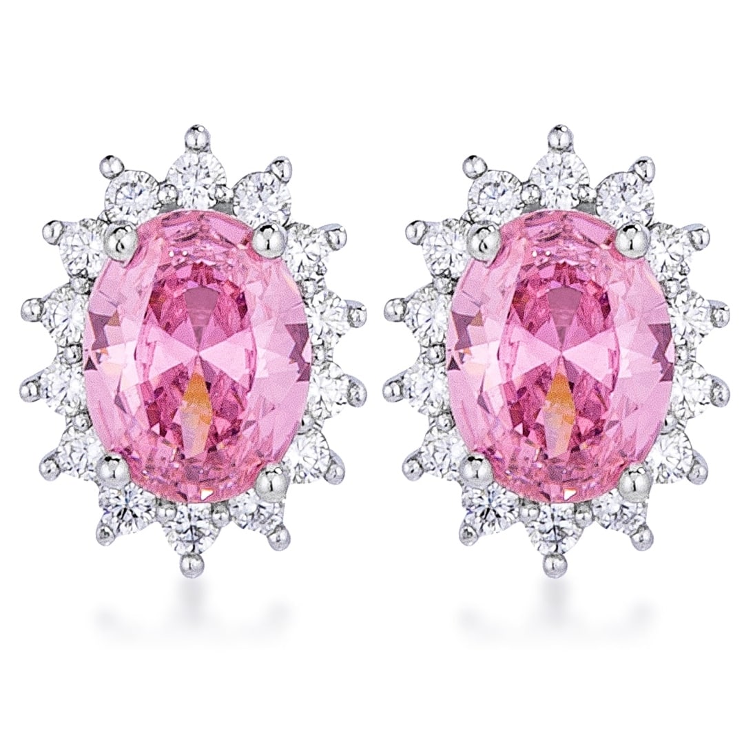 Petite Oval Cut .56ct Pink & White Topaz Earrings: Earrings feature a rhodium plated brass that provides a beautiful and durable foundation for the design. The centerpiece of these earrings is the exquisite pink topaz, which has been expertly cut into