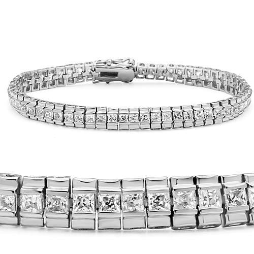Princess 3.50ct White Sapphire Tennis Bracelet: Length: 7". Made with brass & a rhodium finish for better durability and luster, imbued with 2. 5 mm white sapphire stones. This bracelet is the perfect accessory to elevate your style. It weighs an a