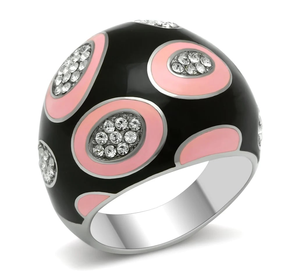Pretty Polished Pink & Black Epoxy Pave Ring (1 of 3)