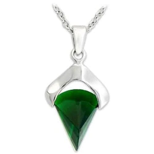 Emerald Glass Inverted Teardrop Pendant: Weight: 2. 29 (g). Dimension: 14mm x 10mm. A beautiful piece, features a silver finish . 925 sterling silver pendant with an inverted teardrop emerald synthetic glass centerpiece. A must have to your