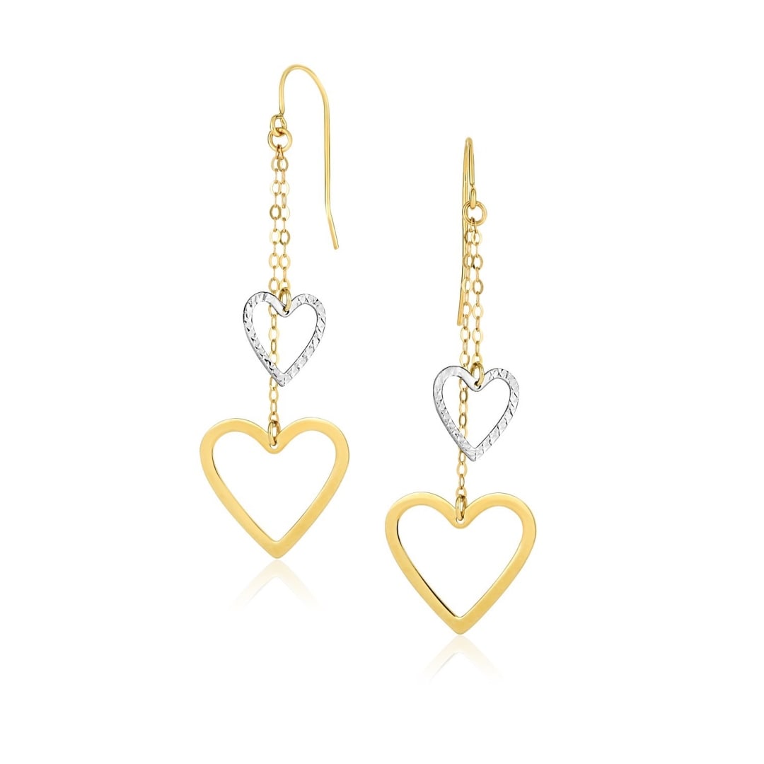10k Two-tone Gold Cutout Heart Dangling Earrings (1 of 1)