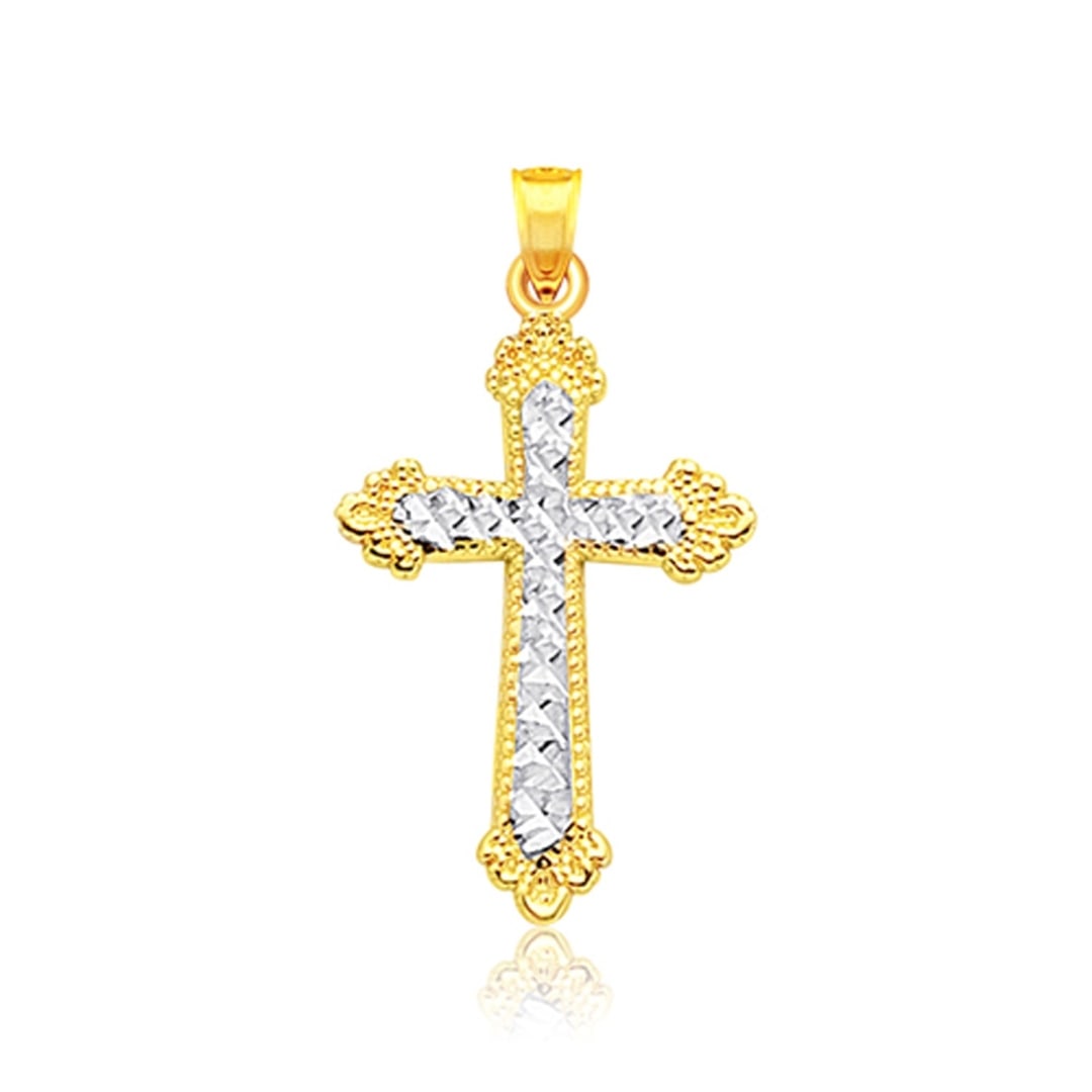 14k Two-tone Gold Diamond Cut Cross Pendant (1 of 1)