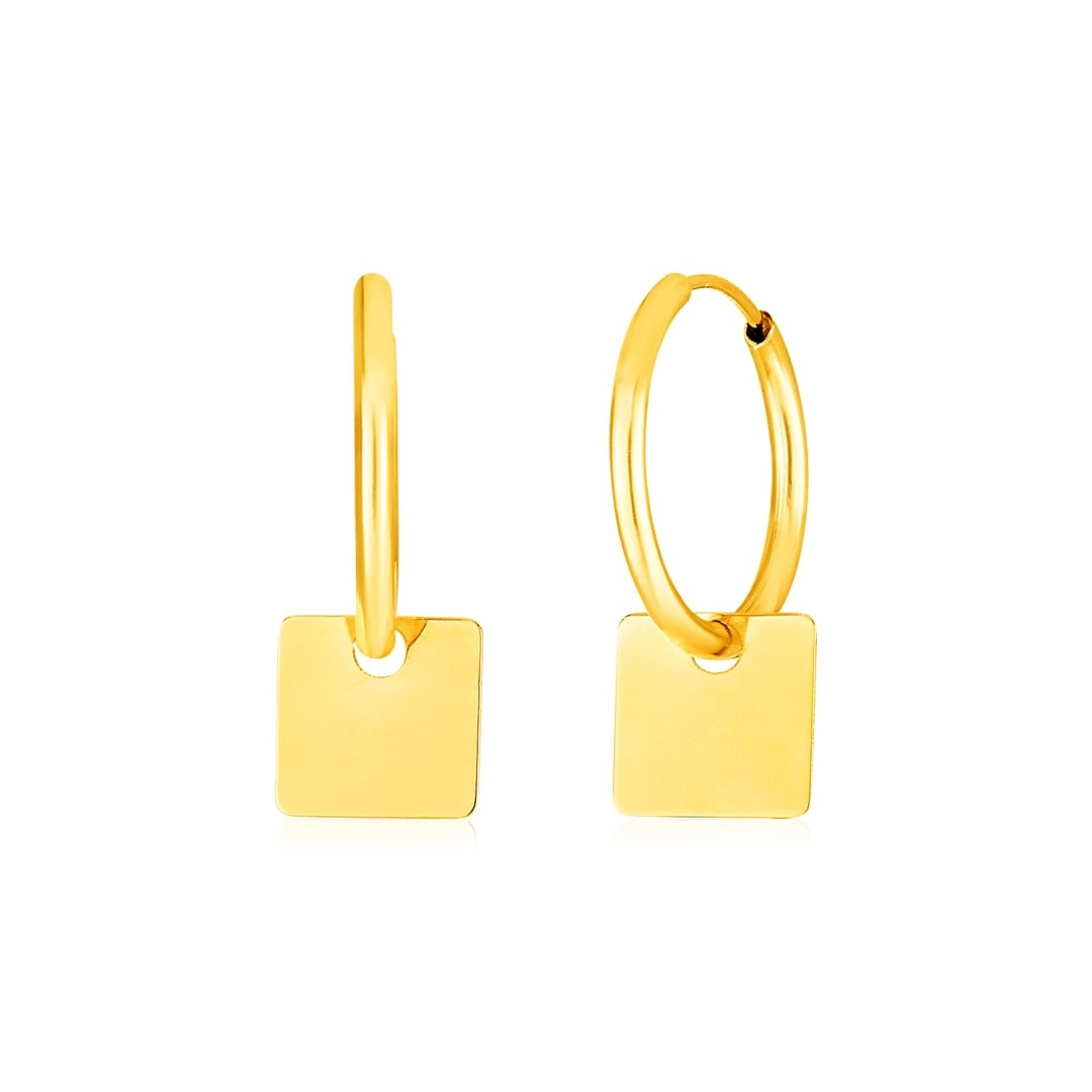 14k Gold Square Drops Huggie Style Hoop Earrings (1 of 1)