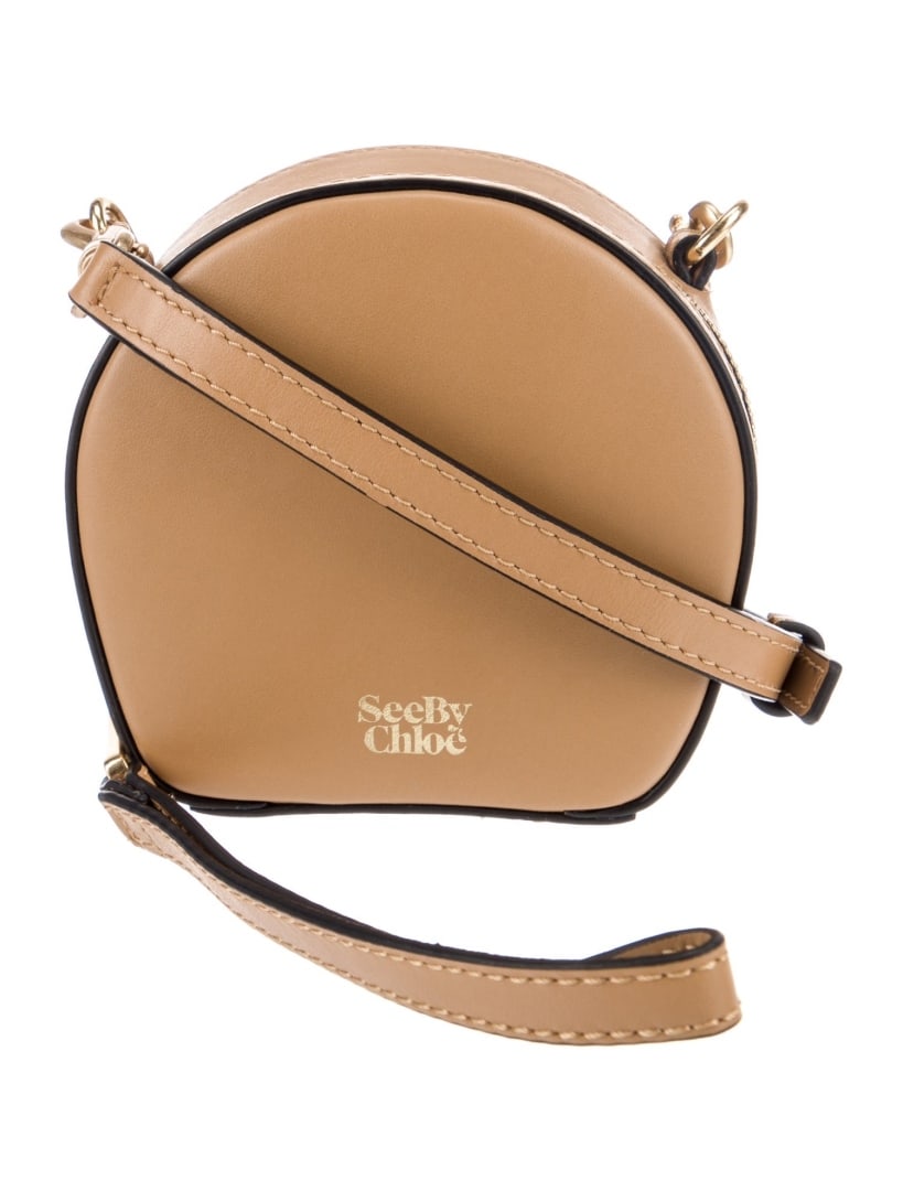 See By Chloe Brown & Neut Leather Crossbody Bag: Condition is: very good, pre-owned. Details: brown & neutrals leather, gold-tone hardware, single adjustable shoulder strap, poplin lining, zip closure at top, shoulder strap drop: 22", height: 4. 5",
