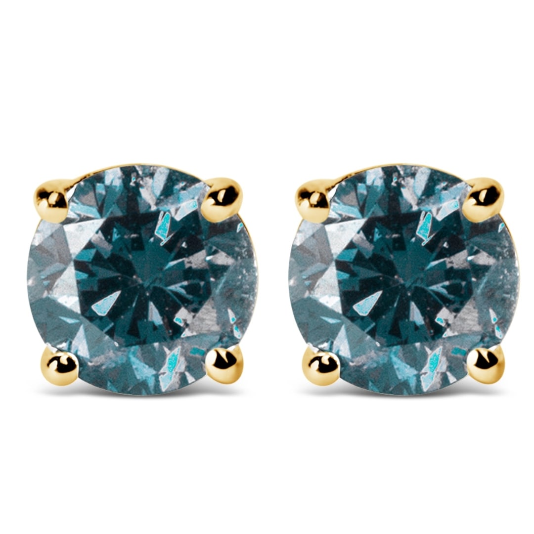 14k Gold 1.00ct Blue Diamond Stud Earrings (1 of 4)
