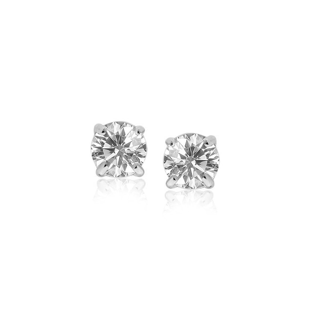 Round 1.00ct White Sapphire Silver Stud Earrings: A pair of classic stud earrings. Simulated white sapphire accents measuring 5 millimeters highlight the polished sterling silver sections of these beauties. Earring information: metal: 925 sterling si