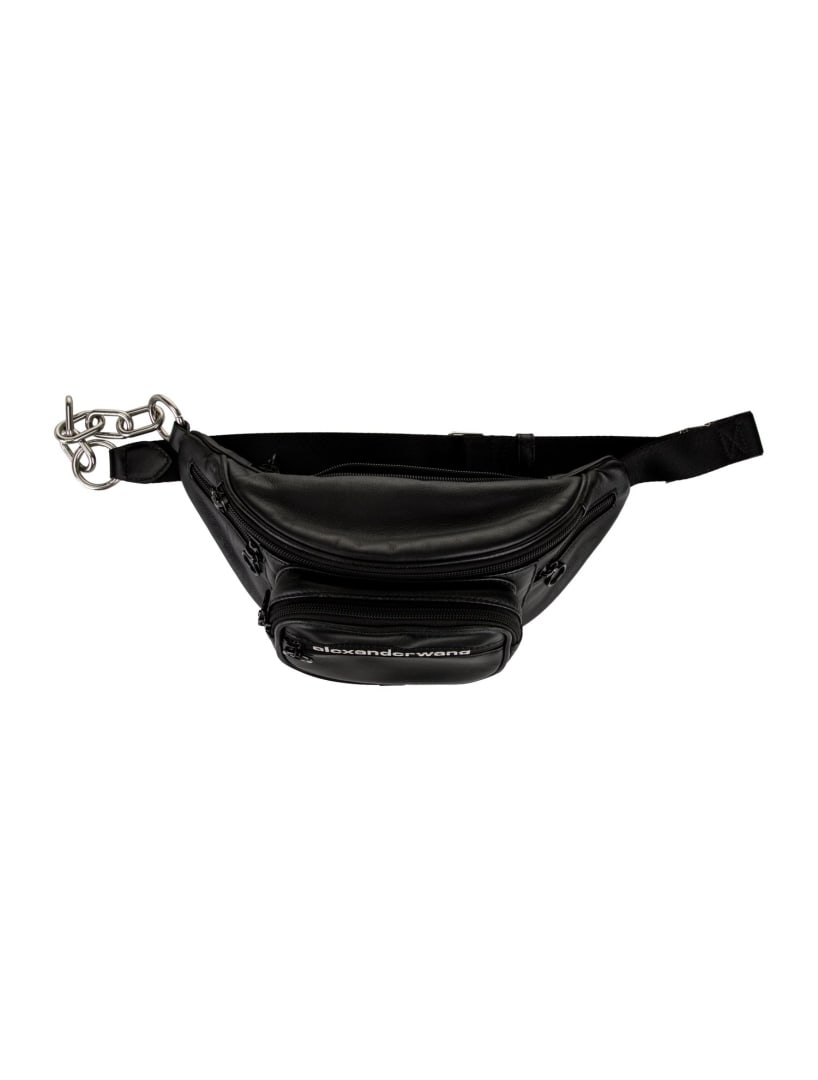 Alexander Wang White Leather Zip Belt Bag: Condition is: good, pre-owned. Details: white leather, silver-tone hardware, adjustable waist strap, nylon lining & three interior pockets, zip closure at top, strap length: 16. 25", height: 6", width
