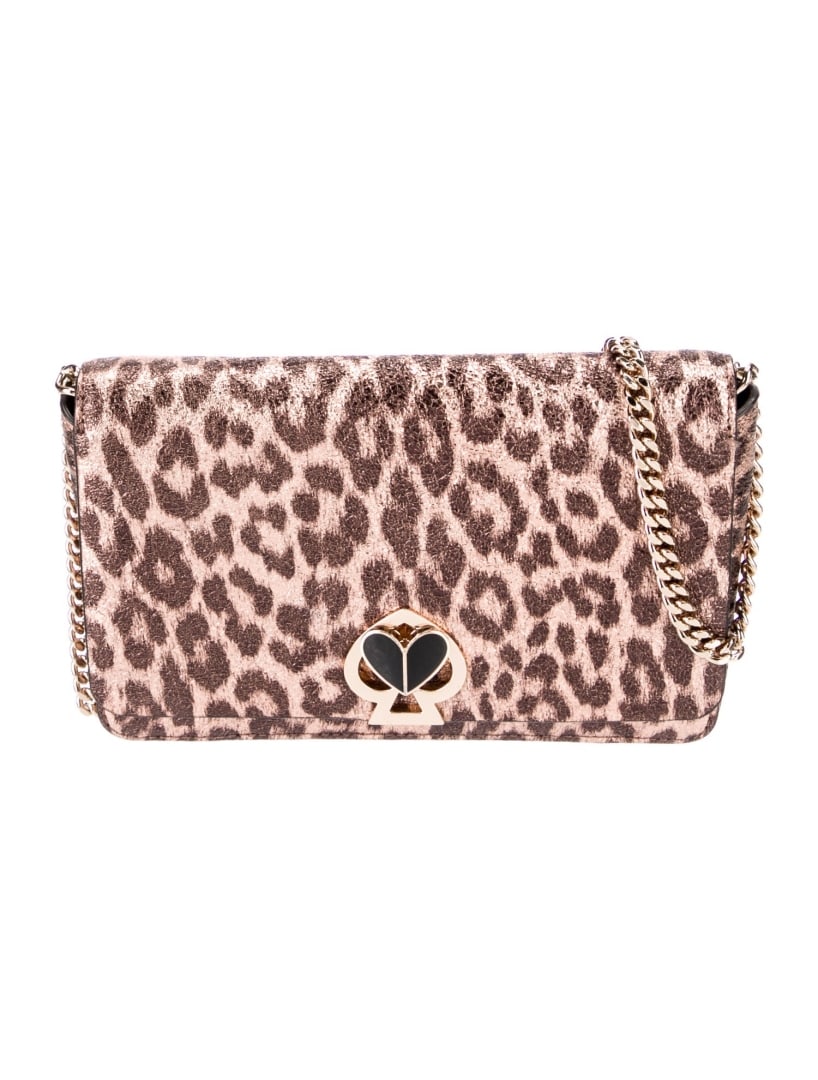 Kate Spade Leather Turn-lock Gold-tone Hdw Clutch: Condition is: very good, pre-owned. Details: leather, animal print, gold-tone hardware, chain-link shoulder strap, single exterior pocket, grosgrain lining & single interior pocket with card slots, tu
