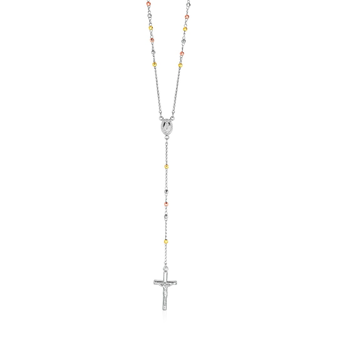 Sterling Silver Three Toned Bead Rosary Necklace (1 of 3)