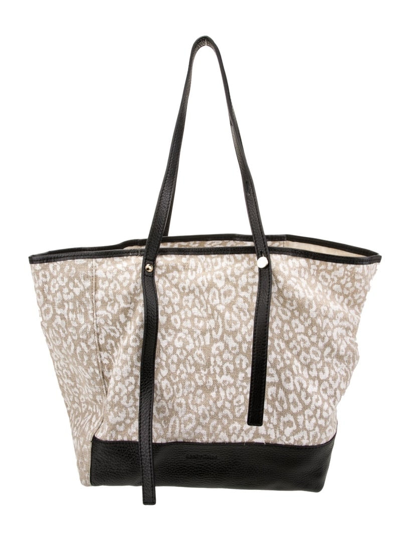 See By Chloe Prt Neut Canvas Leather Studded Tote: Condition is: good, pre-owned. Details: neutrals canvas, printed, gold-tone hardware, leather trim, dual shoulder straps, leather & studded accents, unlined & single interior pocket, open top, shoulde