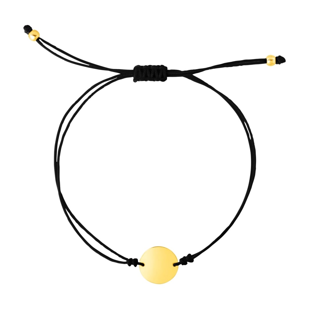 14k Gold Circle In Black Cord Adjustable Bracelet (1 of 1)