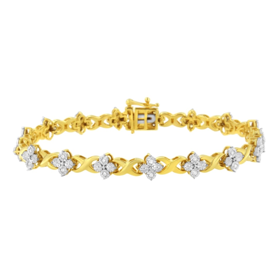 10k Gold-pl .25ct Diamond Clover Link Bracelet (1 of 5)