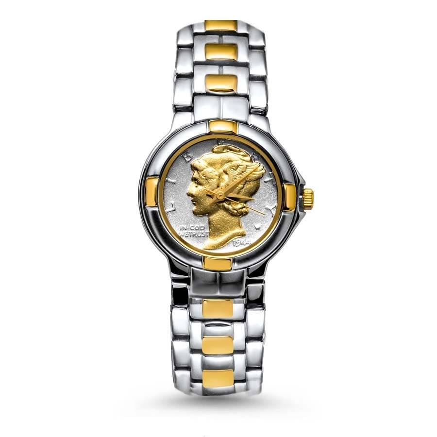 Gilded Mercury Dime Two-tone Oyster Ladies Watch: You will receive this watch as described, but it may (or may not) be the exact one in the photo, as we have multiple in stock. We guarantee you will receive the same quality. This ladies watch feature
