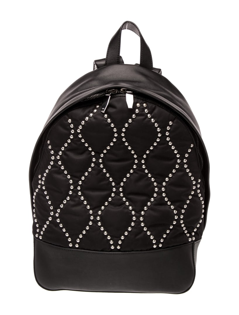 Alexander Wang Black Leather Zip Backpack: Condition is good, pre-owned. Details: black leather, signature logo, silver-tone hardware, handle & dual adjustable shoulder straps, grosgrain lining, zip closure at top, shoulder strap length: 27",