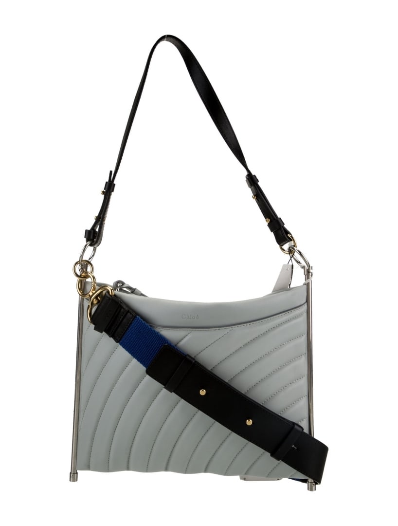 Chloe Neutrals Leather Chain-link Zip Cls Msgr Bag: Condition is very good, pre-owned. Details: neutrals leather, color block pattern, multitonal hardware, flat handle & single adjustable shoulder strap, chain-link accents, canvas lining & single inter