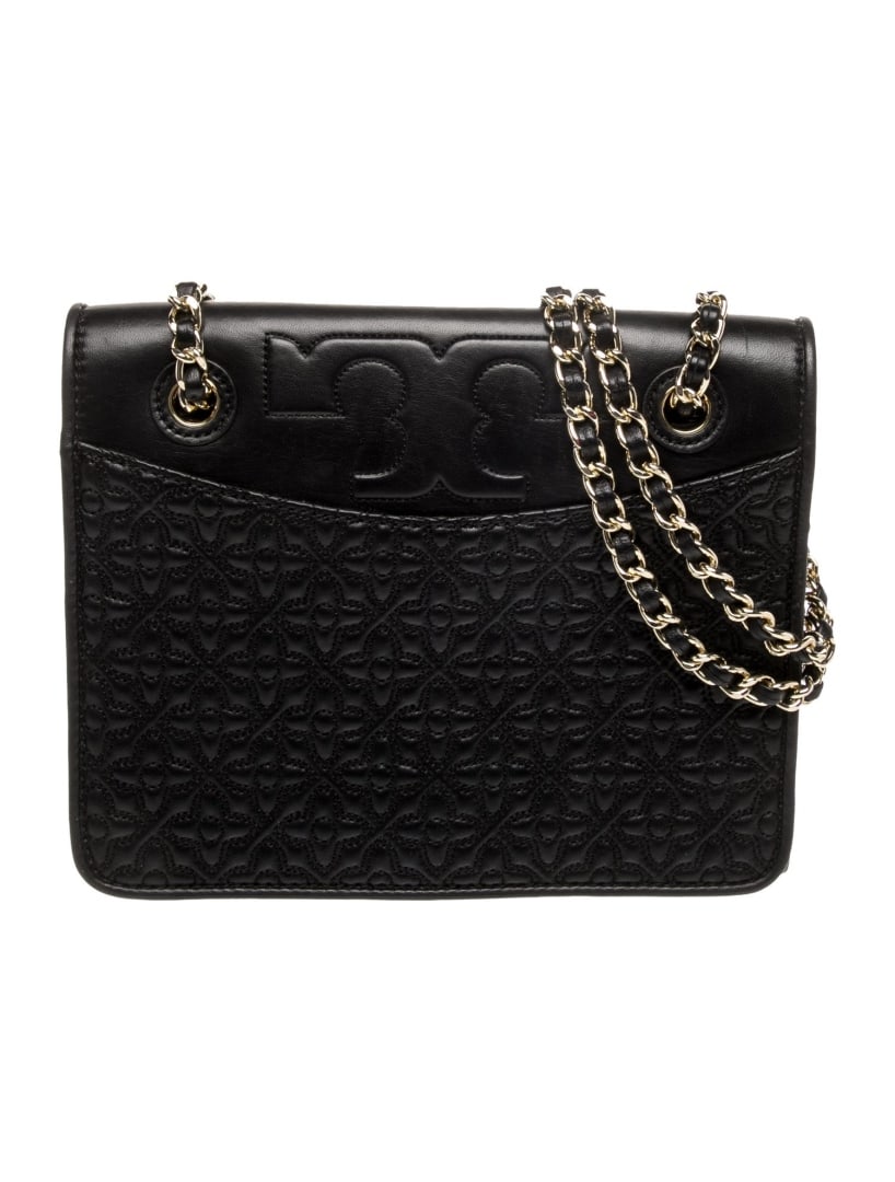 Tory Burch Black Leather Flap Cls Shldr Bag (1 of 5)