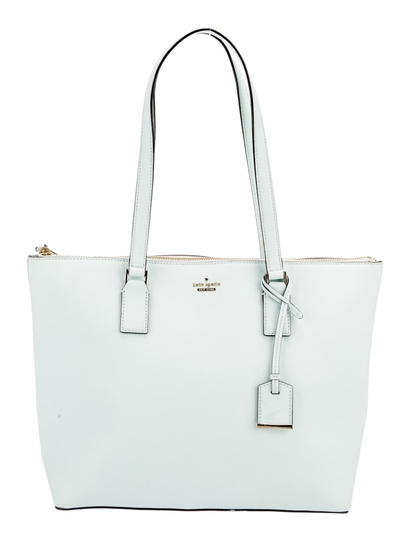 Kate Spade Blue Leather Gold-tone Hdw Zip Cls Tote (1 of 5)