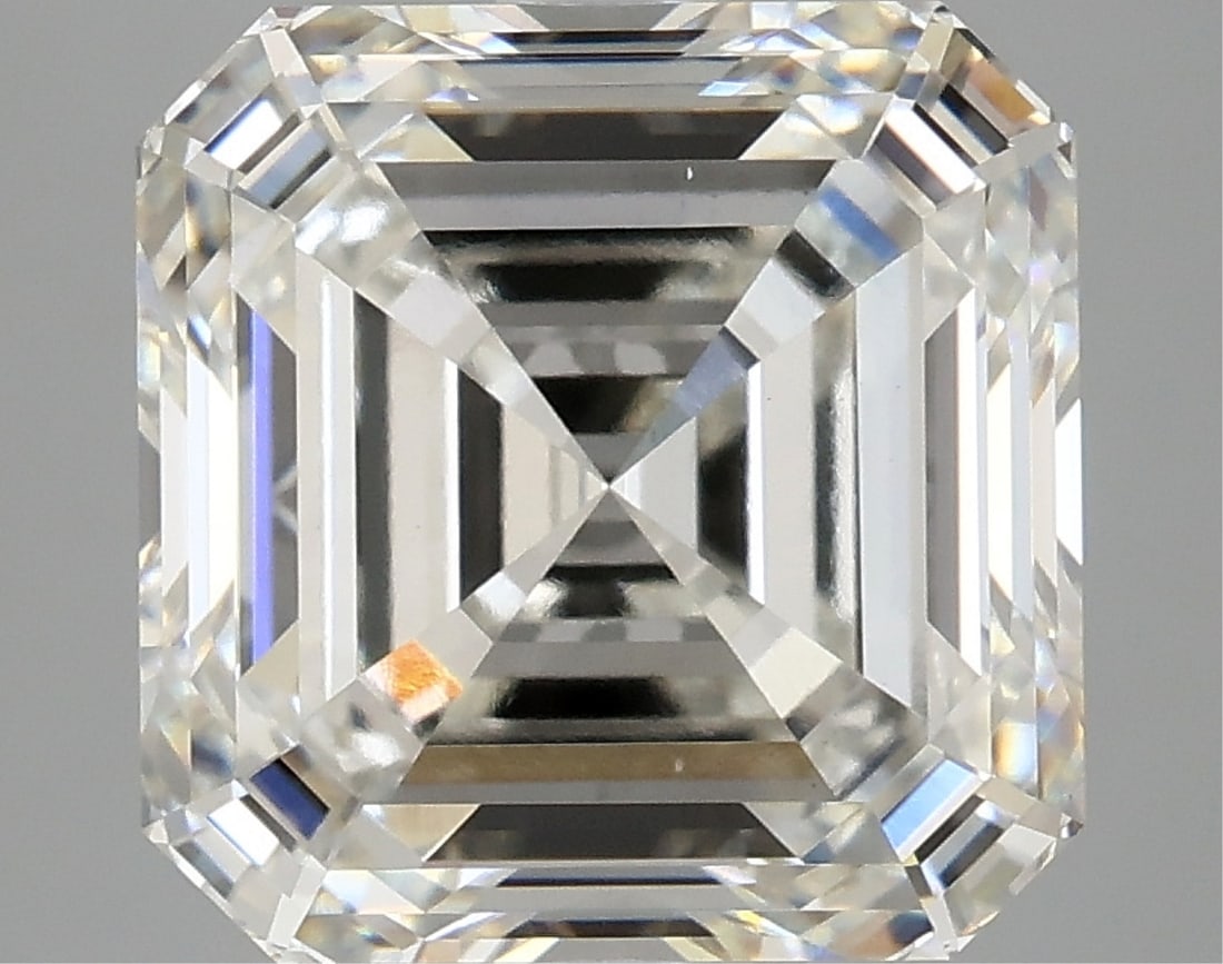 Igi Certified Asscher Cut 5.04ct Vs1 Lab Diamond: This igi-certified lab-grown asscher-cut diamond weighs 5. 04 carats and showcases g color grade with vs1 clarity. It has an excellent polish and excellent symmetry with no fluorescence. This diamond 