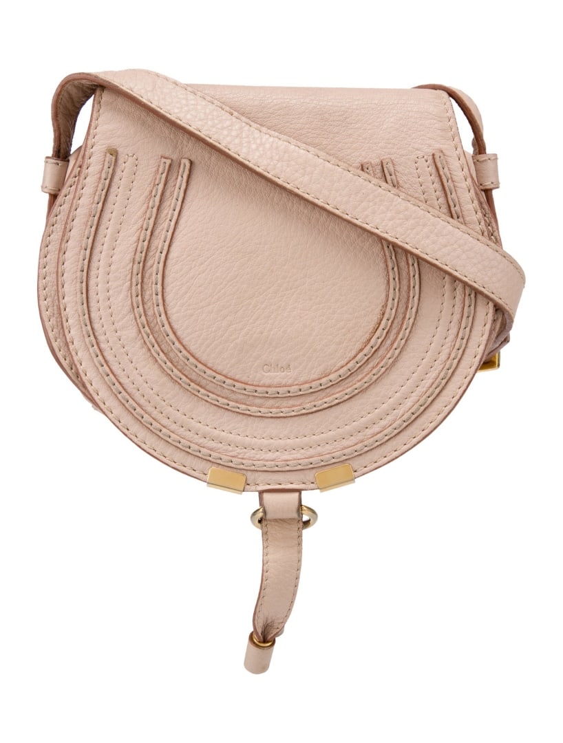 Chloe Marcie Pink Leather Flap Cls Crossbody Bag: Condition is good, pre-owned. Details: pink leather, gold-tone hardware, single adjustable shoulder strap, canvas lining & dual interior pockets, flap closure at front, shoulder strap drop: 20. 5", he