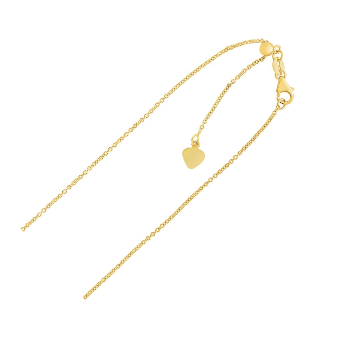 14k Gold Adjustable Cable Chain 1.0mm: Size: 22". Adjustable cable chain crafted in 14k gold measuring 1. 0 millimeters in width and featuring a heart dangle accent. Adjustable up to 22 inches in length and secured with a lobster clasp. Ch