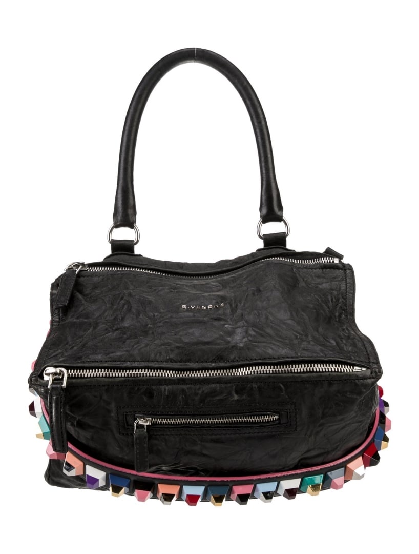 Givenchy Black Leather Silver-tone Hdw Shldr Bag: Condition is good, pre-owned. Details: black leather, silver-tone hardware, rolled handle & single shoulder strap, canvas lining & three interior pockets, zip closure at top, shoulder strap drop: 19",