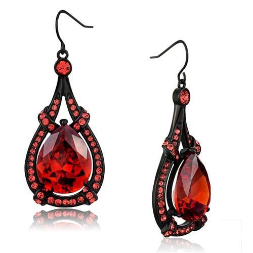 Pear 12.37ct Fancy Orange Sapphire Dangle Earrings: Made with stainless steel with black ion plating. Believed to be simulated gemstone(s), very pretty! Weight (approx): 23. 23 (g). Center stone size: 19,15 mm