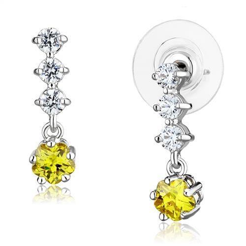 Round 1.60ct Yellow & White Topaz Drop Earrings: Weight: 2. 08 (g). A beautiful piece, features a rhodium finish brass earrings imbued with yellow and white topaz. A must have to your collection or gift for your loved ones! Made with brass. Rhodium