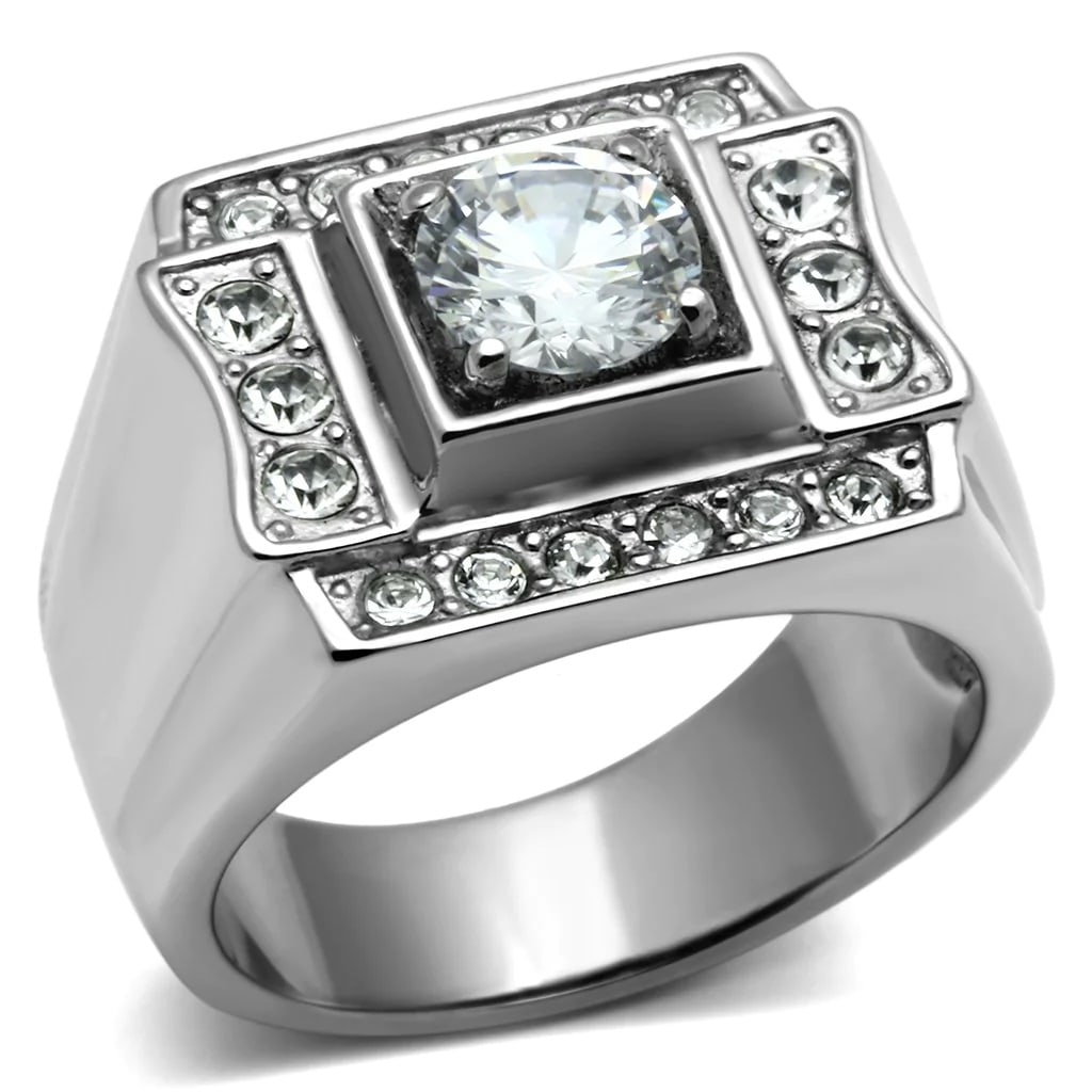Round 1.37ct White Sapphire Vintage Style Ring: Size 8. Made with stainless steel high polished. Believed to be simulated gemstone(s), very pretty! Weight (approx): 12. 60 (g) center stone size: 7 mm