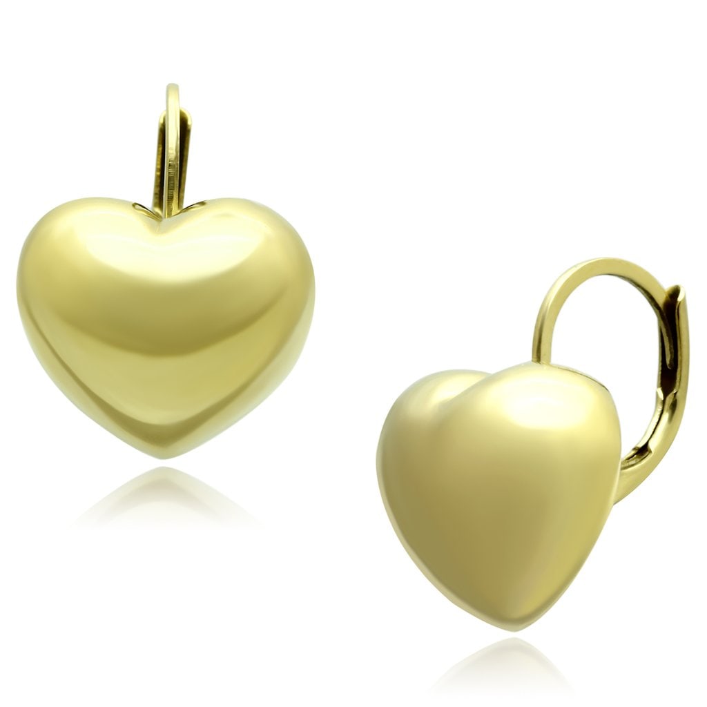 Gold-ion Plated Simple Heart Lever Back Earrings: Made with stainless steel, gold ion plated. Weight (approx): 3. 00 (g). Classis and elegant heart shaped golden earrings.