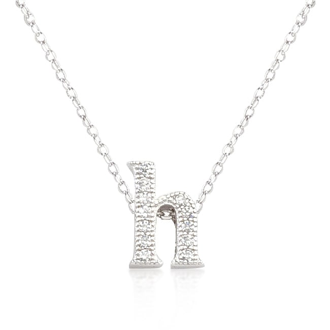 Round .38ct White Topaz Initial H Necklace: Length 16" + 2" ext. A classic and elegant piece perfect for everyday wear. The pendant features a beautifully crafted letter "h" adorned with sparkling round white topaz stones in a micro-pave settin