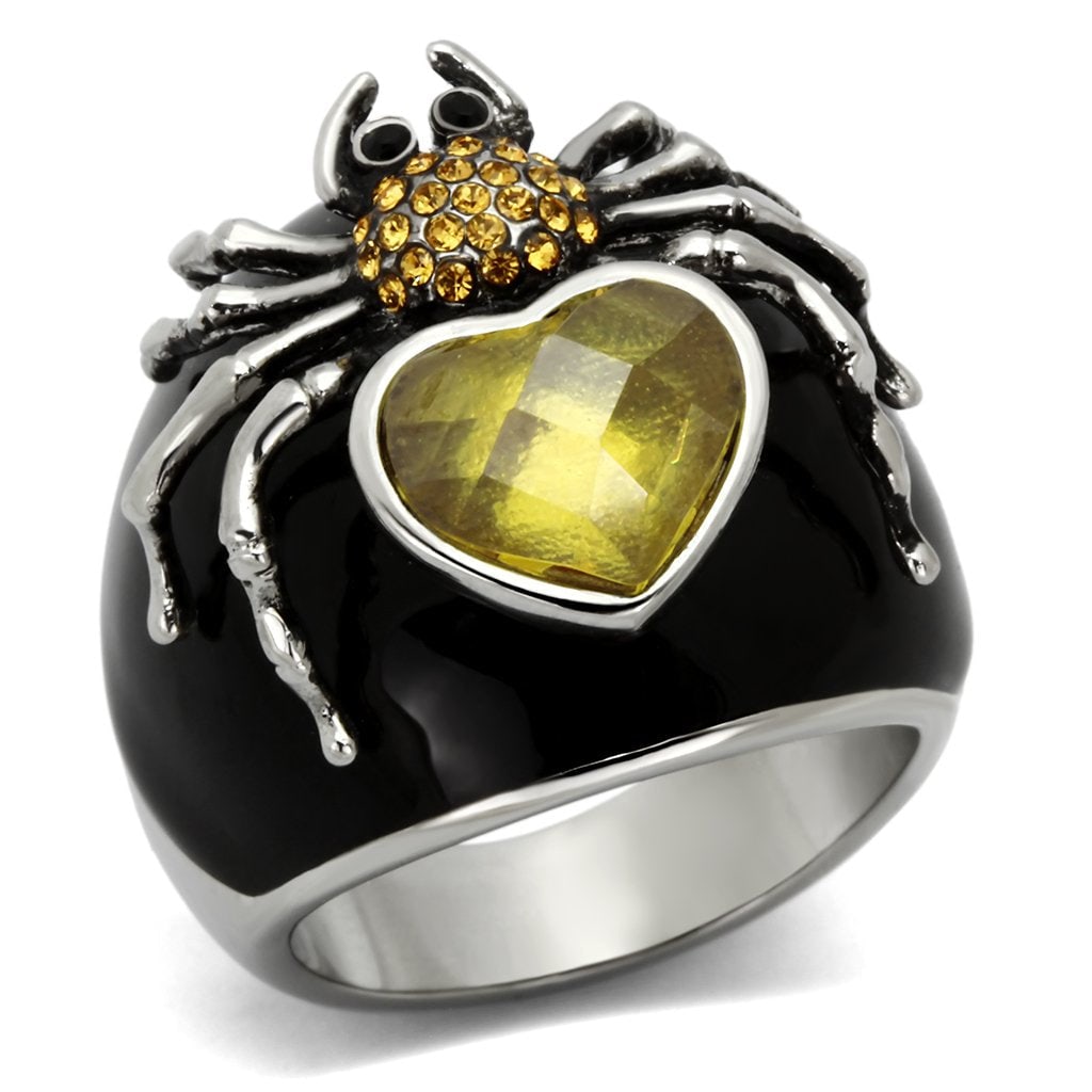 Quirky 3.50ct Citrine Spider Heart Ring: Size 5. Made with stainless steel, high polished. Believed to be simulated gemstone(s), very pretty! Weight (approx): 15. 70 (g) center stone size: 10,8 mm