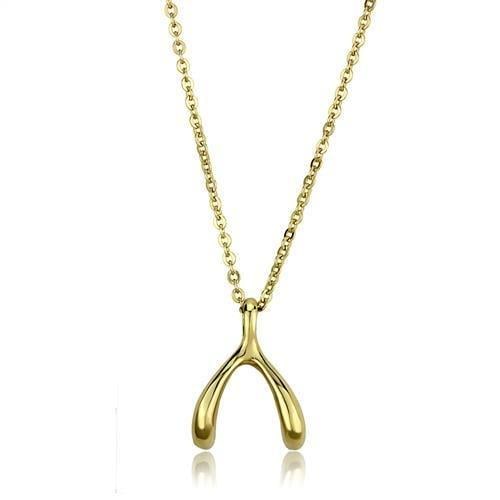 14k Gold Ip Cute Wishbone Pendant Necklace: Size 16". Chain pendant material: stainless steel, gold ion plated. Has a cute wishbone pendant that's a must have for your collection! Weight (approx): 3. 07 (g)
