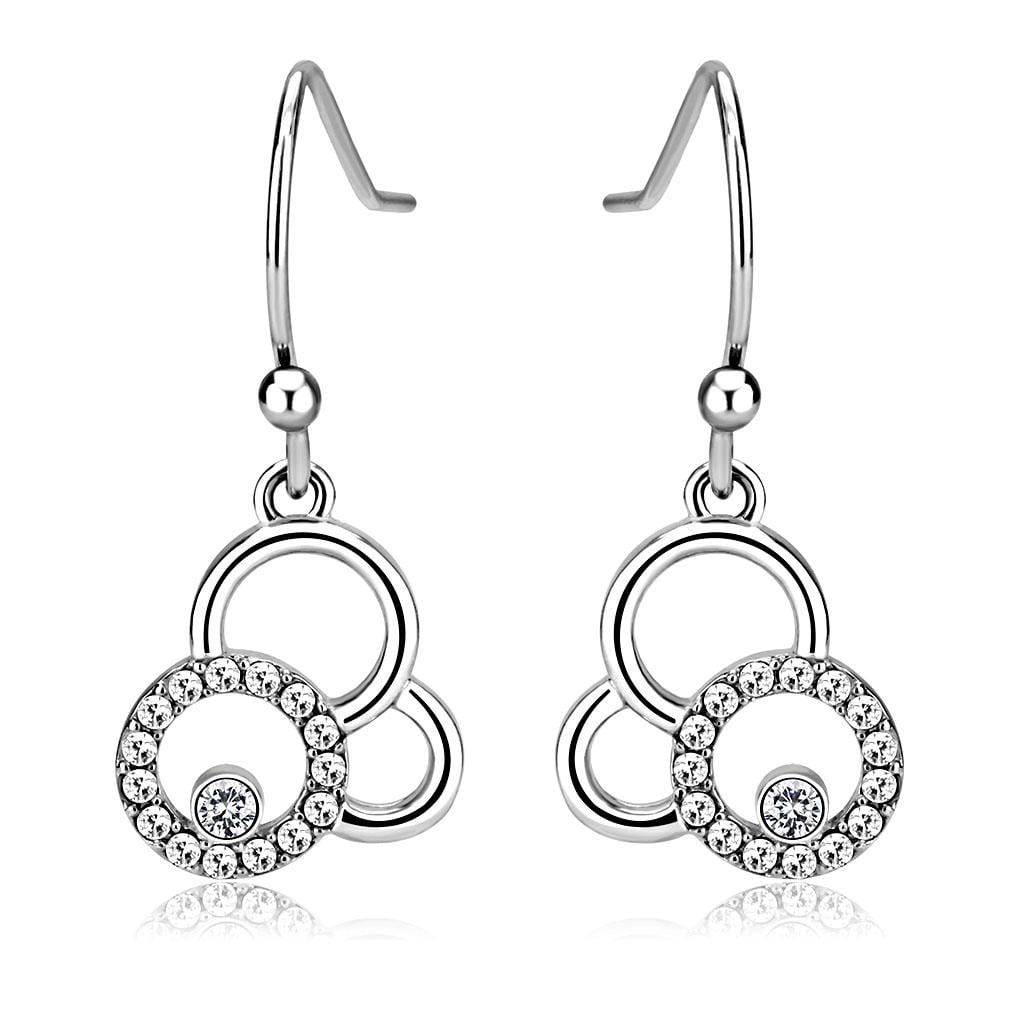 Chic .14ct White Sapphire Circles Dangle Earrings (1 of 1)