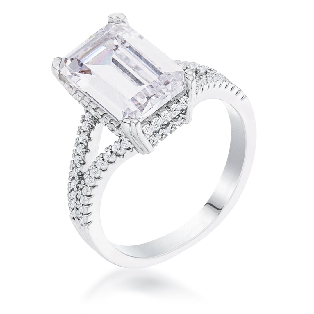 Emerald Cut 6.75ct White Sapphire Split Shank Ring (1 of 1)