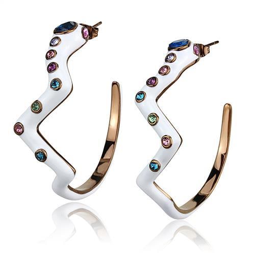 Two Tone Squiggly .37ct Gemstone Hoop Earrings: Made with stainless steel with a coffee color ion plating finish. Light believed to be simulated gemstone(s). Weight (approx): 14. 49 (g)
