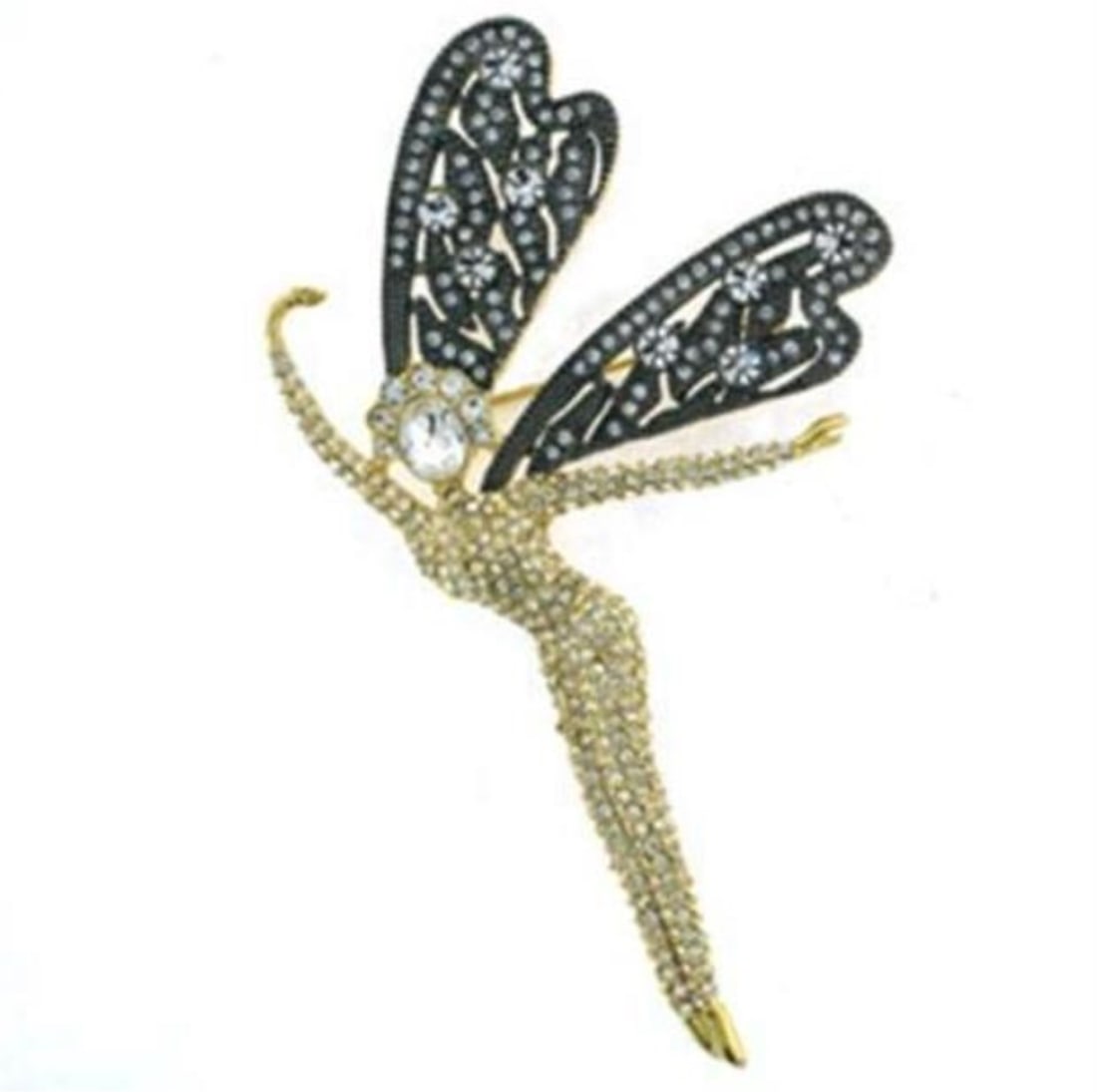 14k Gold-plated White Sapphire Fairy Brooch: Made with brass & gold plating. Believed to be simulated gemstone(s). Has a nice fairy design. Weight (approx): 28. 40 (g)