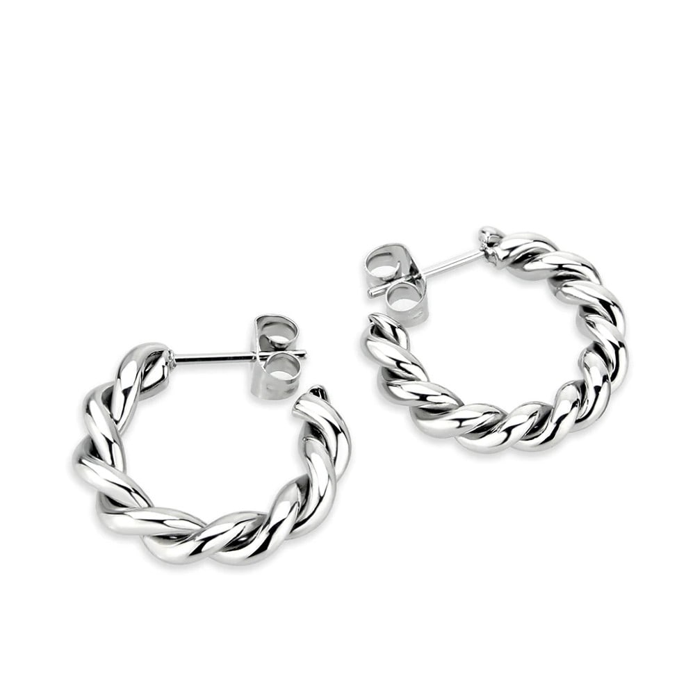 High Polished Twisted Braid Hoop Earrings: A beautiful piece, features a high polished stainless steel earrings with a trendy twisted braid hoop design. A must have to your collection or gift for your loved ones! Made with stainless steel. Hig