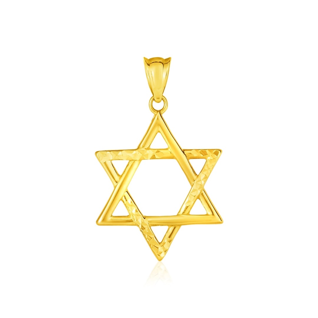 14k Gold Star Of David Pendant: The delicate texture and high polished of this classic star of david necklace is a lovely expression of your faith. Pendant information: item width: 0. 63 inches, item height: 0. 98 inches, approximat