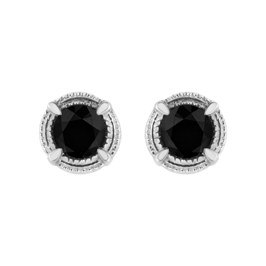 Round .50ct Black Diamond Solitaire Stud Earrings (1 of 5)