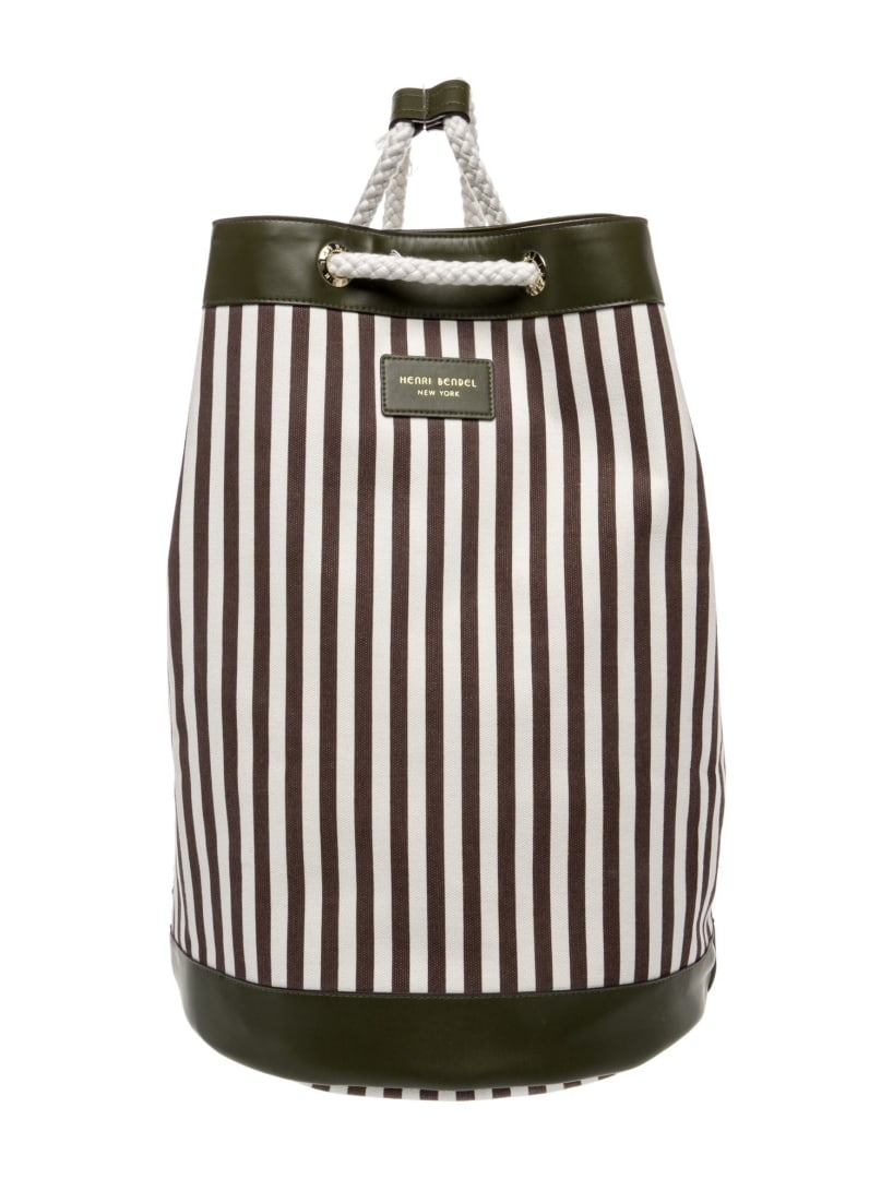 Henri Bendel Striped Green Canvas Bucket Bag (1 of 5)