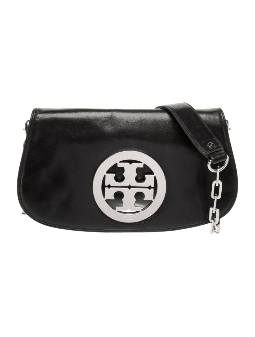 Tory Burch Black Leather Cutout Flap Cls Clutch (1 of 5)